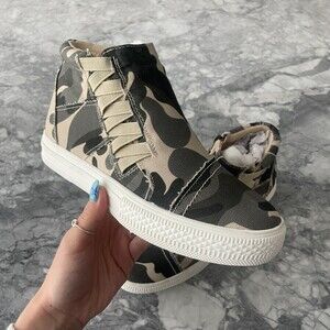 Oli Jolimall Zip up High Top Camo Fashion Sneakers Green Cream Size 7